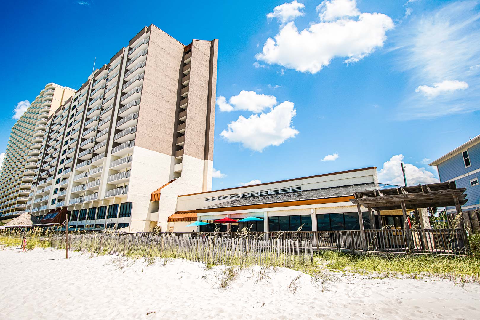 An exterior view of VRI's Landmark Holiday Beach Resort in Panama City, Florida.